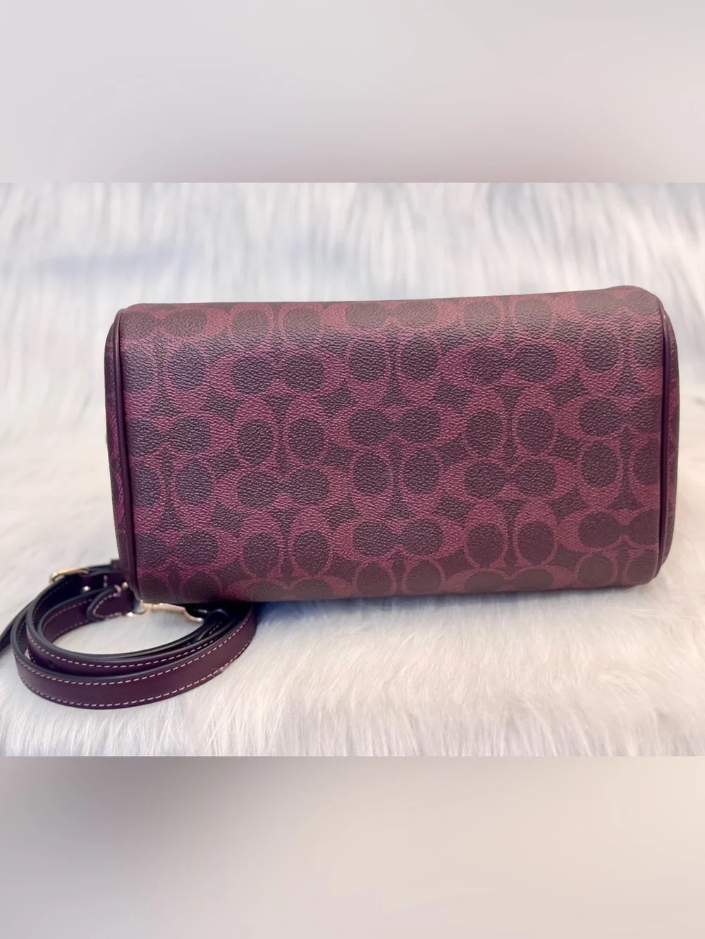 NWT Coach CV961 Rowan Satchel Bag In Signature Canvas Black Currant Color